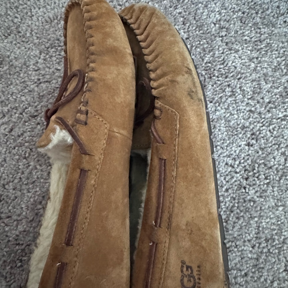 Womens Tan Suede Moccasin Slippers